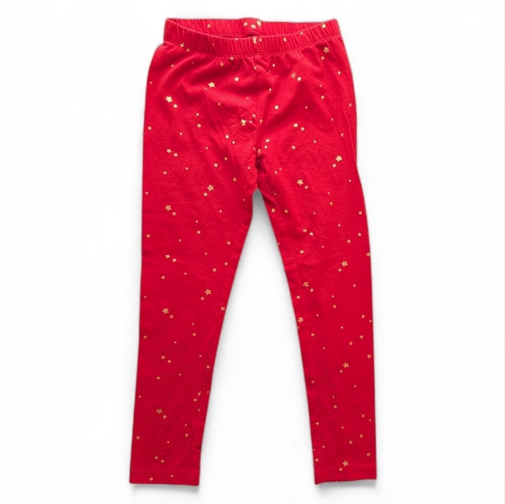 Cat & Jack Girls Red Leggings with Gold Star Print Cotton Size S 6/7